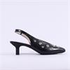 Wonders Round Stud Slingback Heel - Black Leather